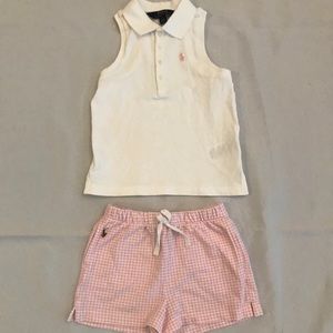Polo sleeveless top with pale pink check shorts